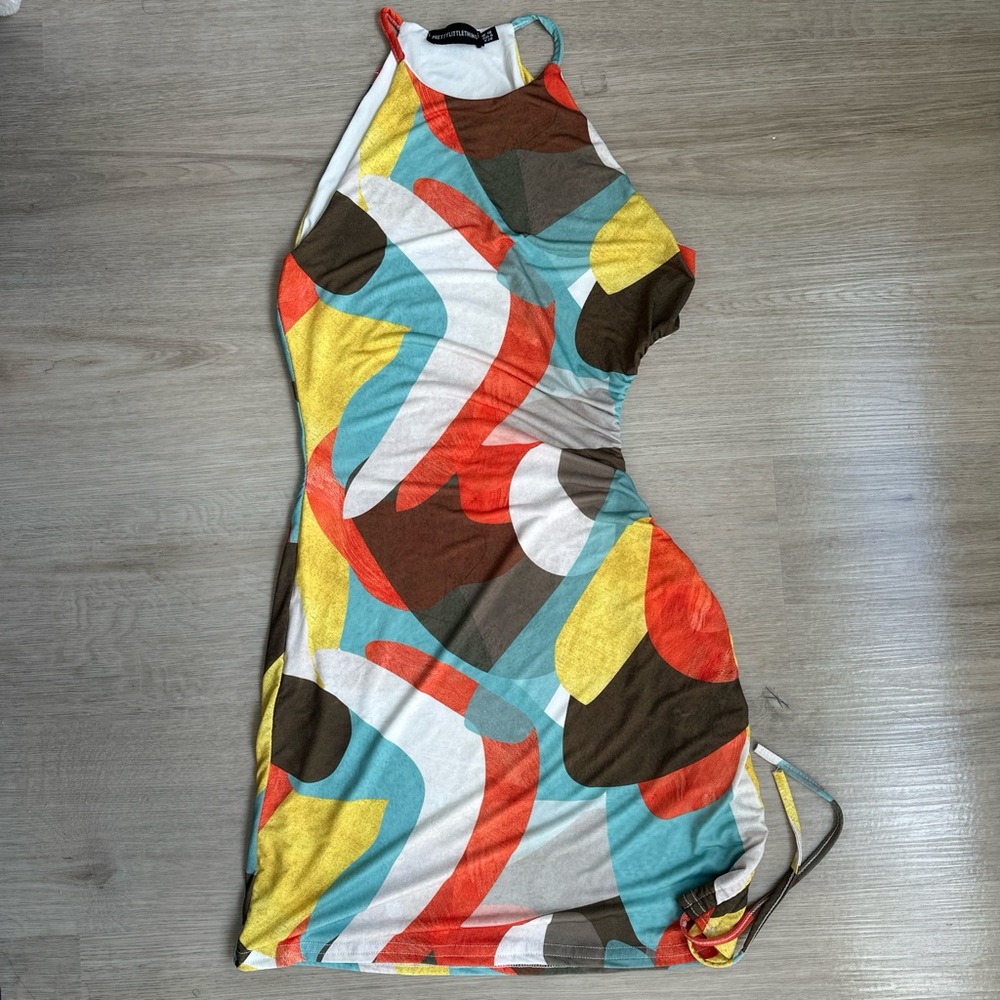 PrettyLittleThing Red and Yellow Asymmetrical Bodycon Dress